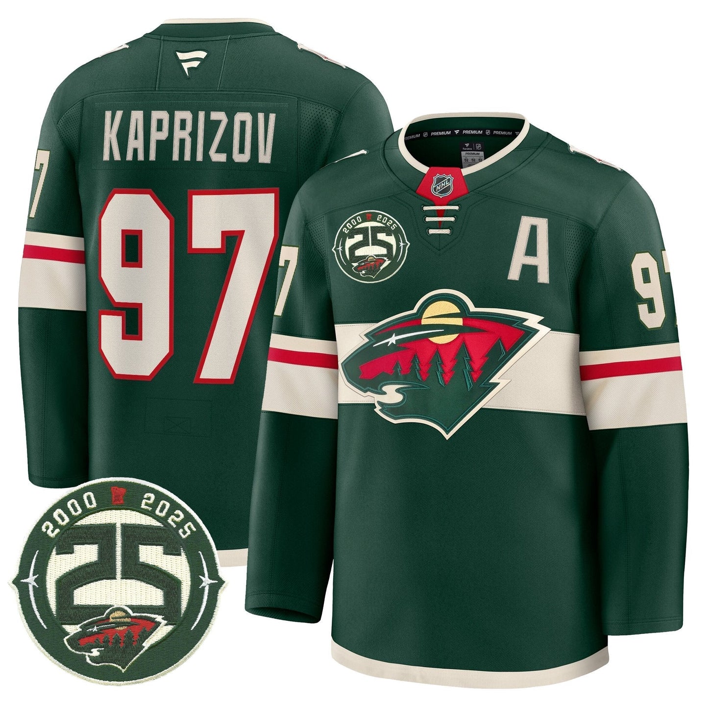 Men's Minnesota Wild 25th Anniversary Patch Premium Jersey - All Stitched