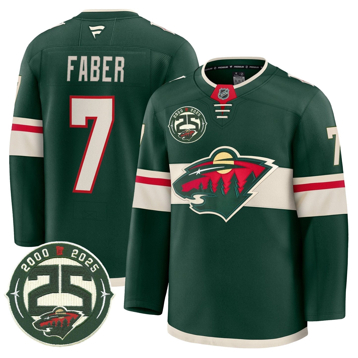 Men's Minnesota Wild 25th Anniversary Patch Premium Jersey - All Stitched