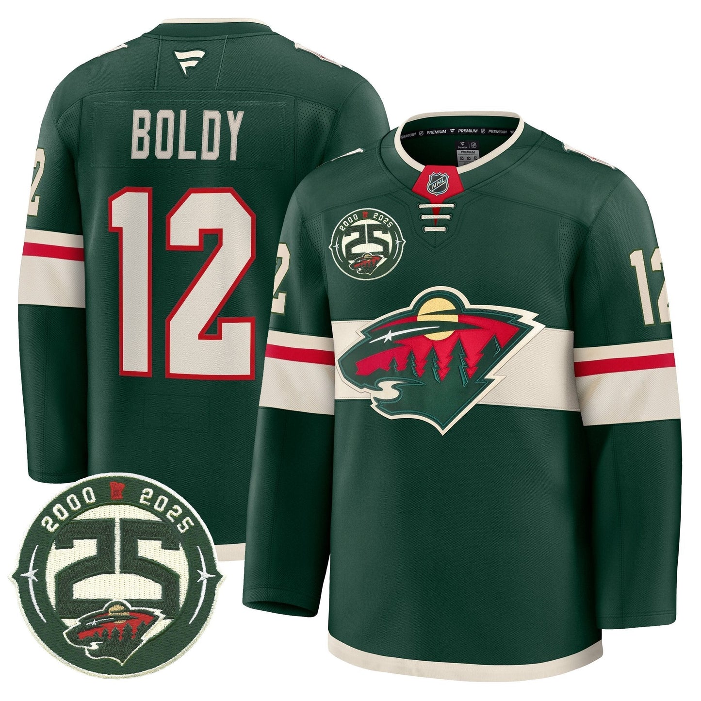 Men's Minnesota Wild 25th Anniversary Patch Premium Jersey - All Stitched
