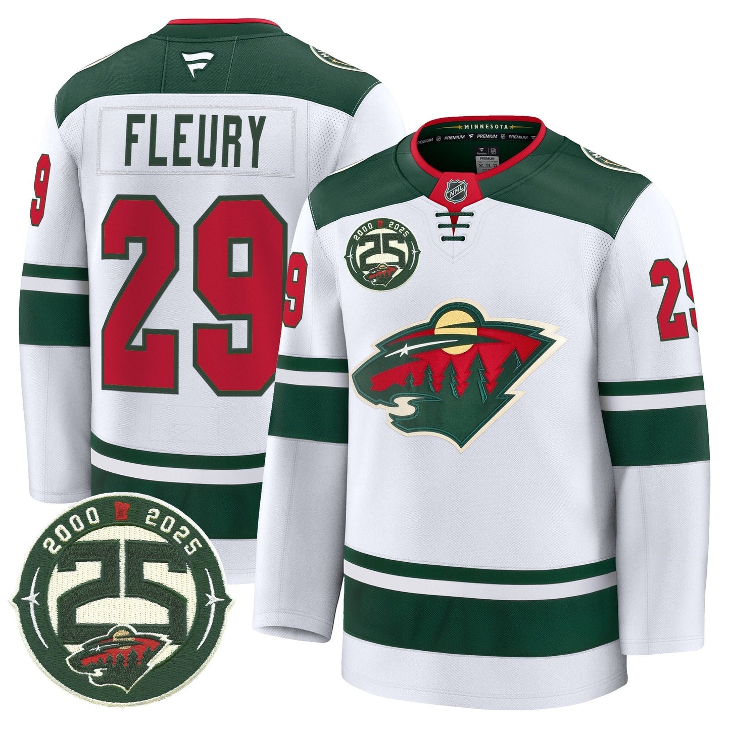 Men's Minnesota Wild 25th Anniversary Patch Premium Jersey - All Stitched