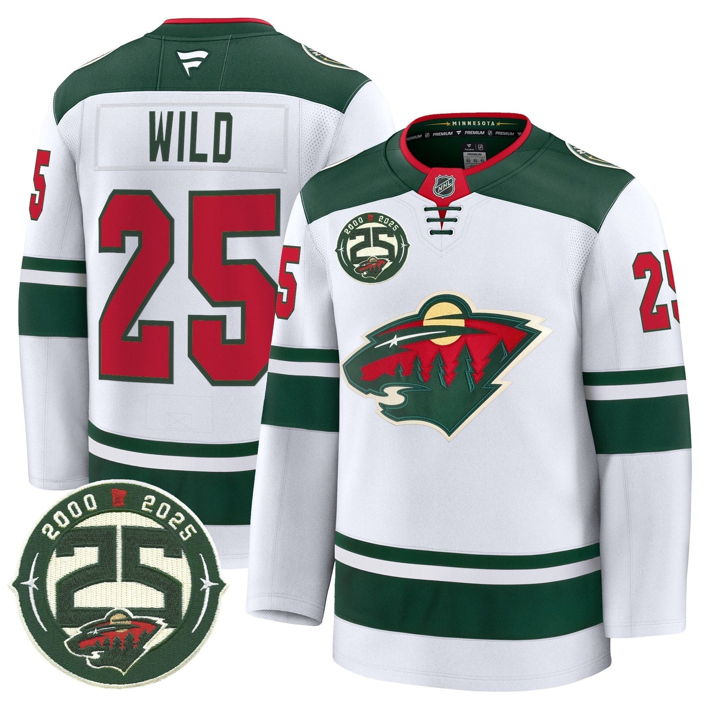 Men's Minnesota Wild 25th Anniversary Patch Premium Jersey - All Stitched
