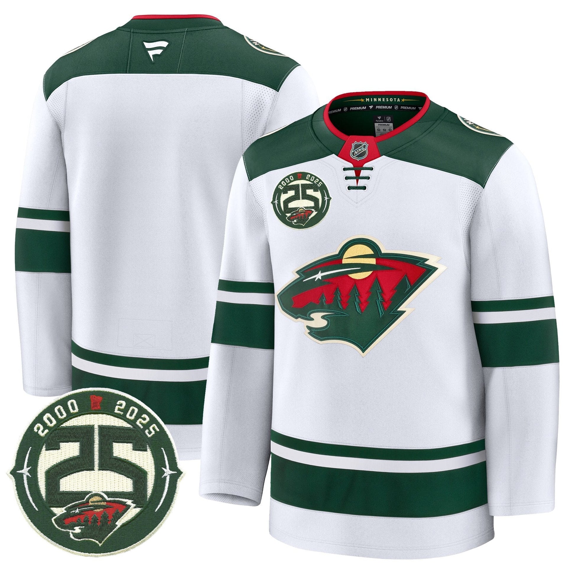 Men's Minnesota Wild 25th Anniversary Patch Premium Jersey - All Stitched