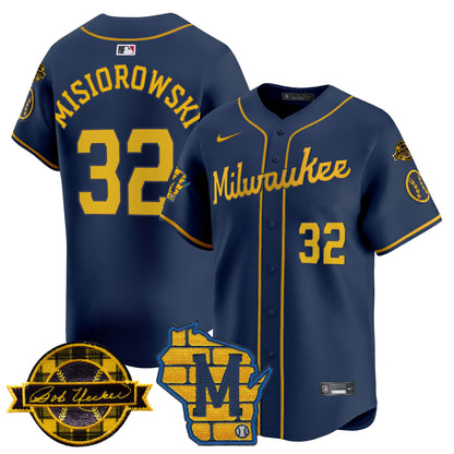 Men's Milwaukee Brewers Home & Bob Uecker Patch Vapor Premier Limited Jersey - All Stitched