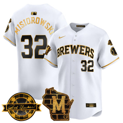 Men's Milwaukee Brewers Home & Bob Uecker Patch Vapor Premier Limited Jersey - All Stitched