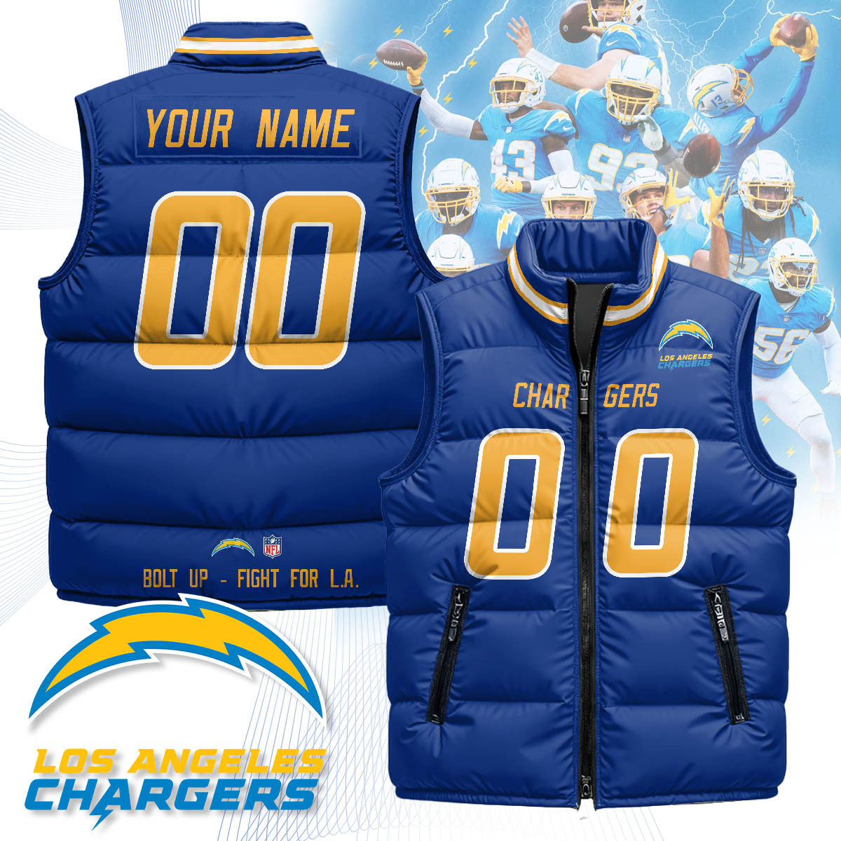 Custom Los Angeles Chargers Unisex Puffer Vest