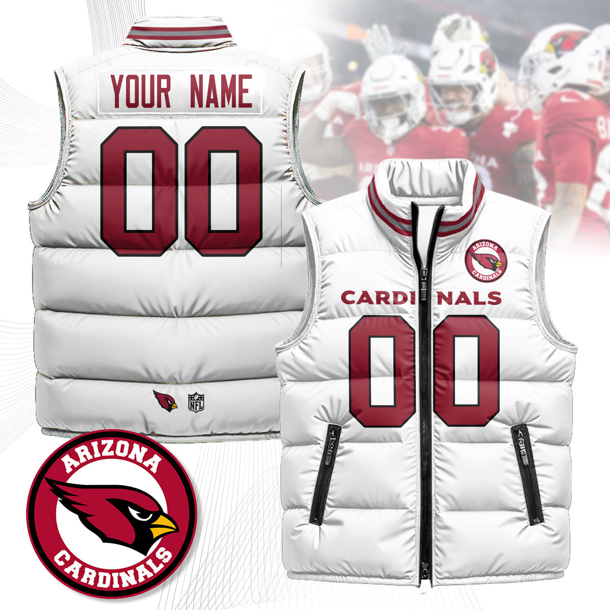 Custom Arizona Cardinals Unisex Puffer Vest