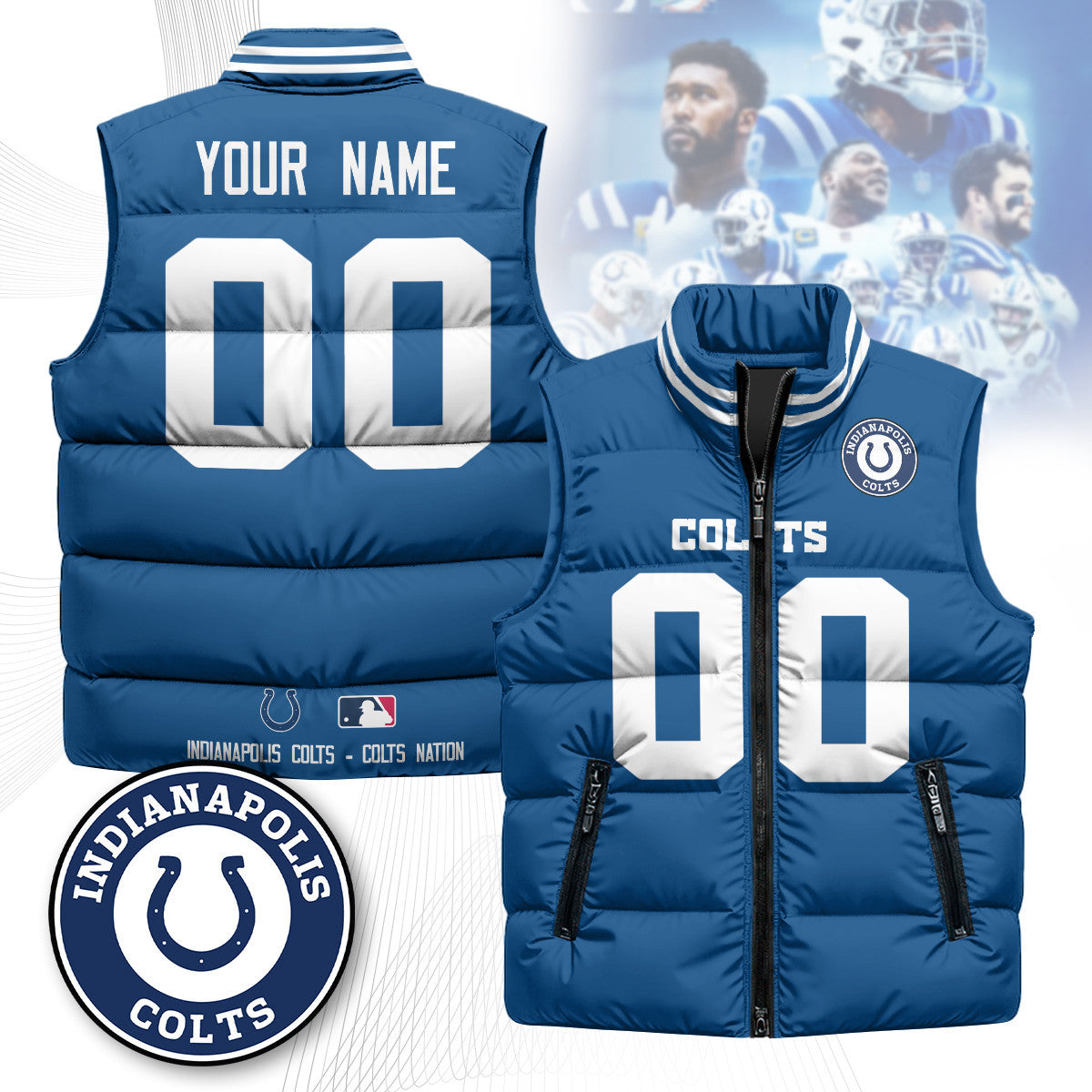 Custom Indianapolis Colts Unisex Puffer Vest