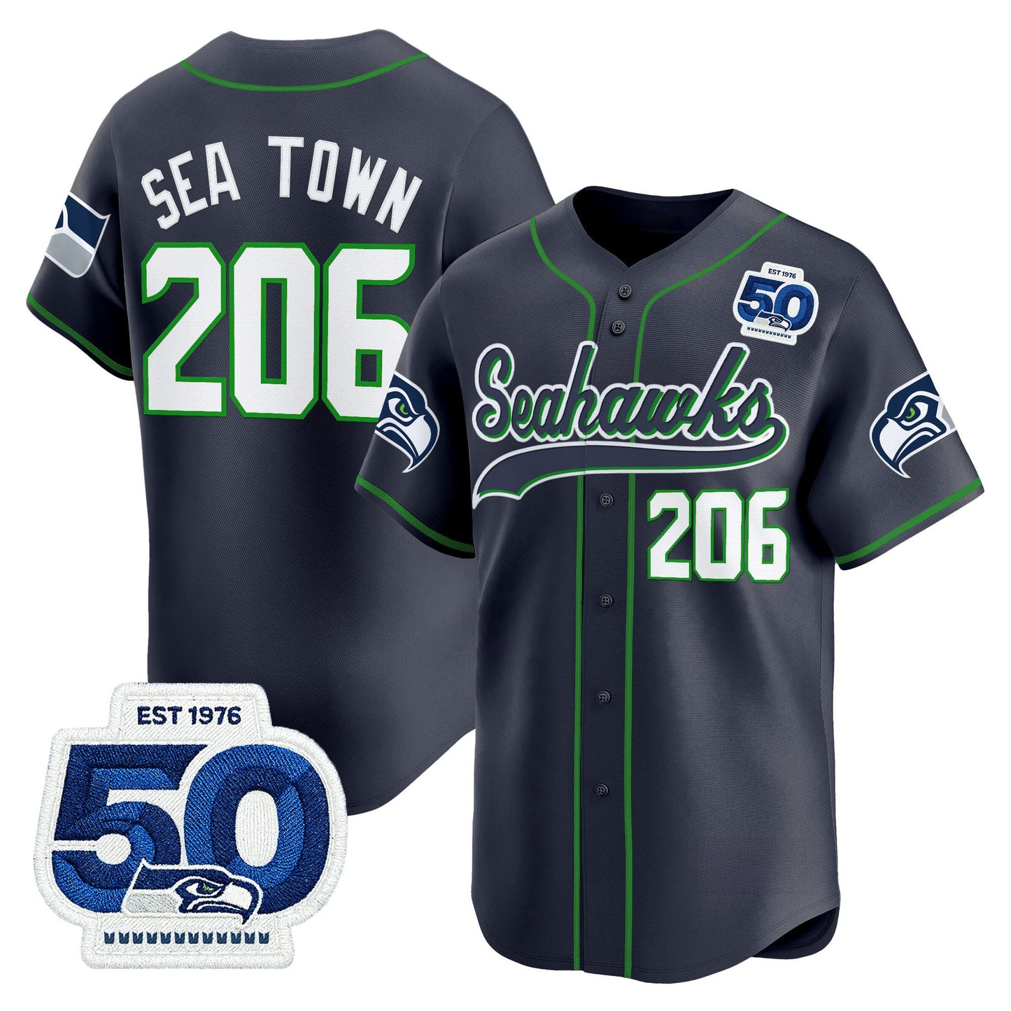 Men's Seattle Seahawks 50th Anniversary Vapor Baseball Jersey - All Stitched