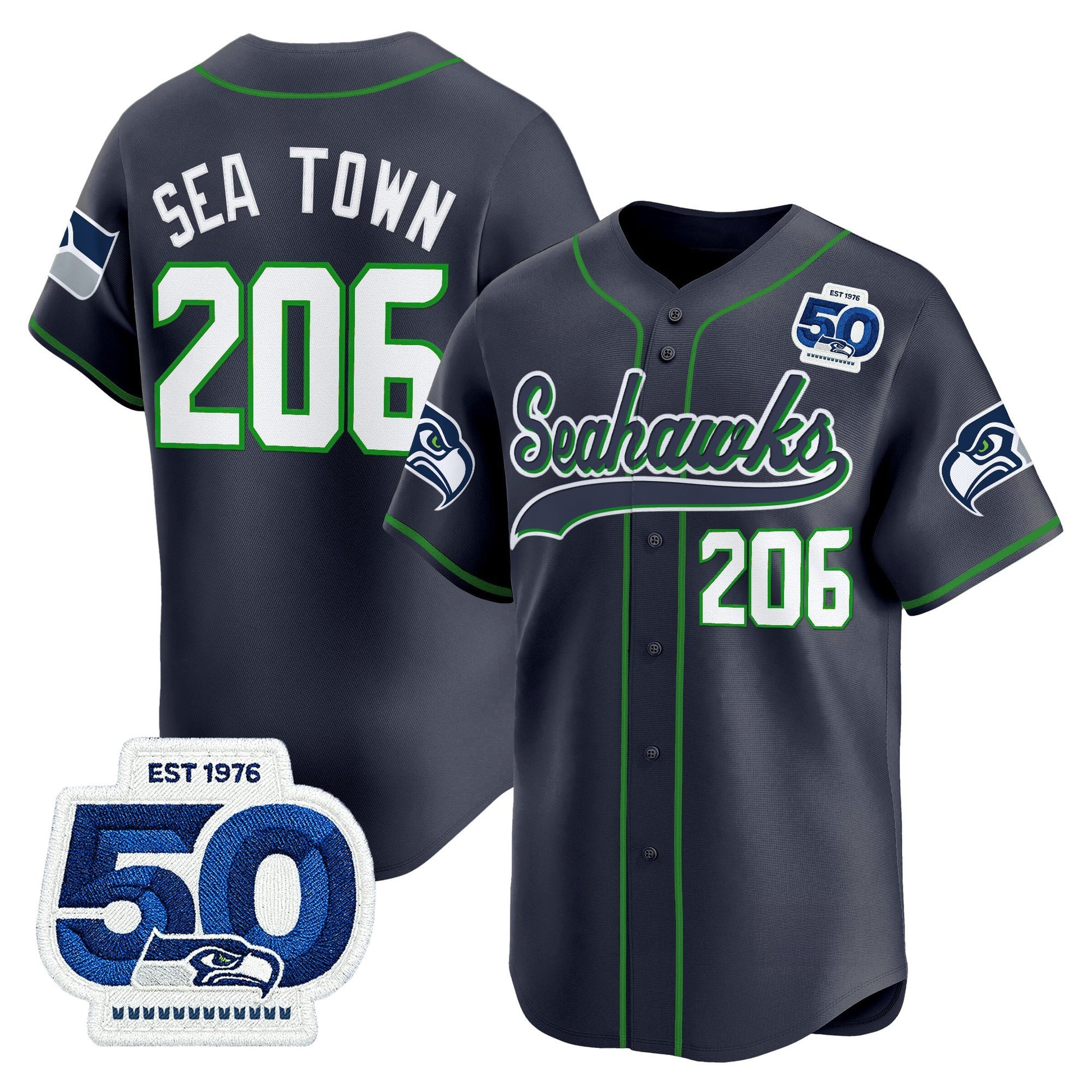 Men's Seattle Seahawks 50th Anniversary Vapor Baseball Jersey - All Stitched