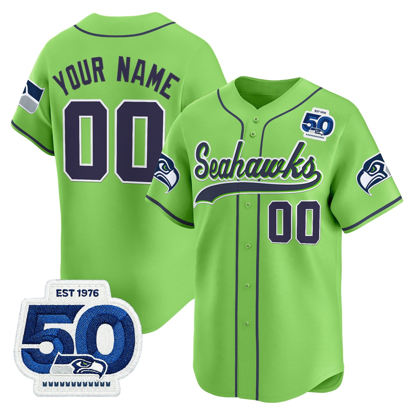 Seattle Seahawks 50th Anniversary Vapor Baseball Custom Jersey - All Stitched