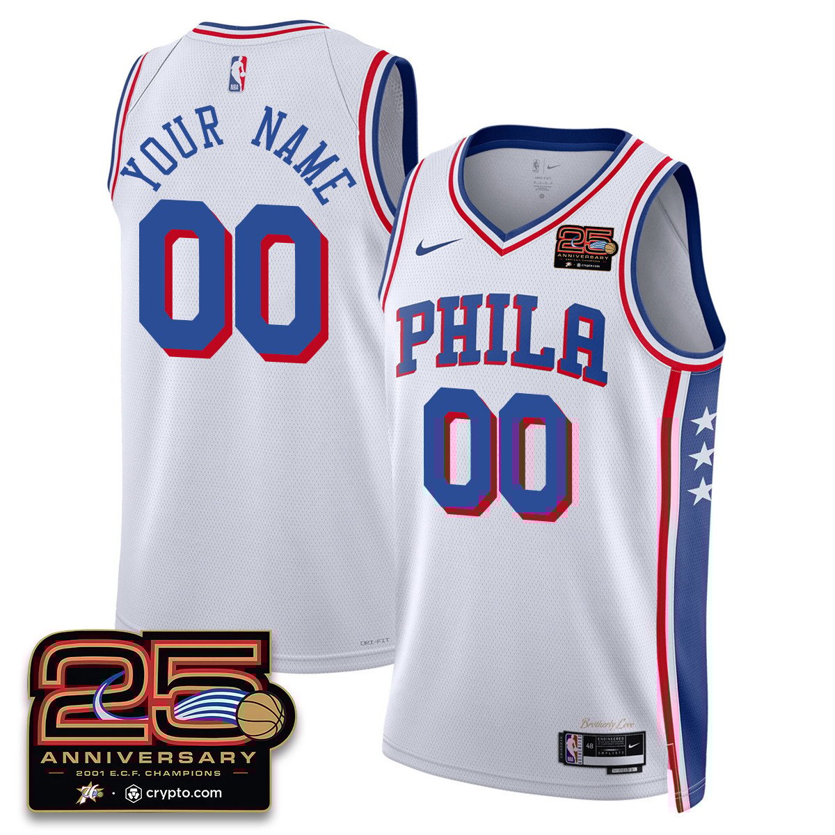 Custom Philadelphia 76ers 25th Anniversary Jersey - All Stitched