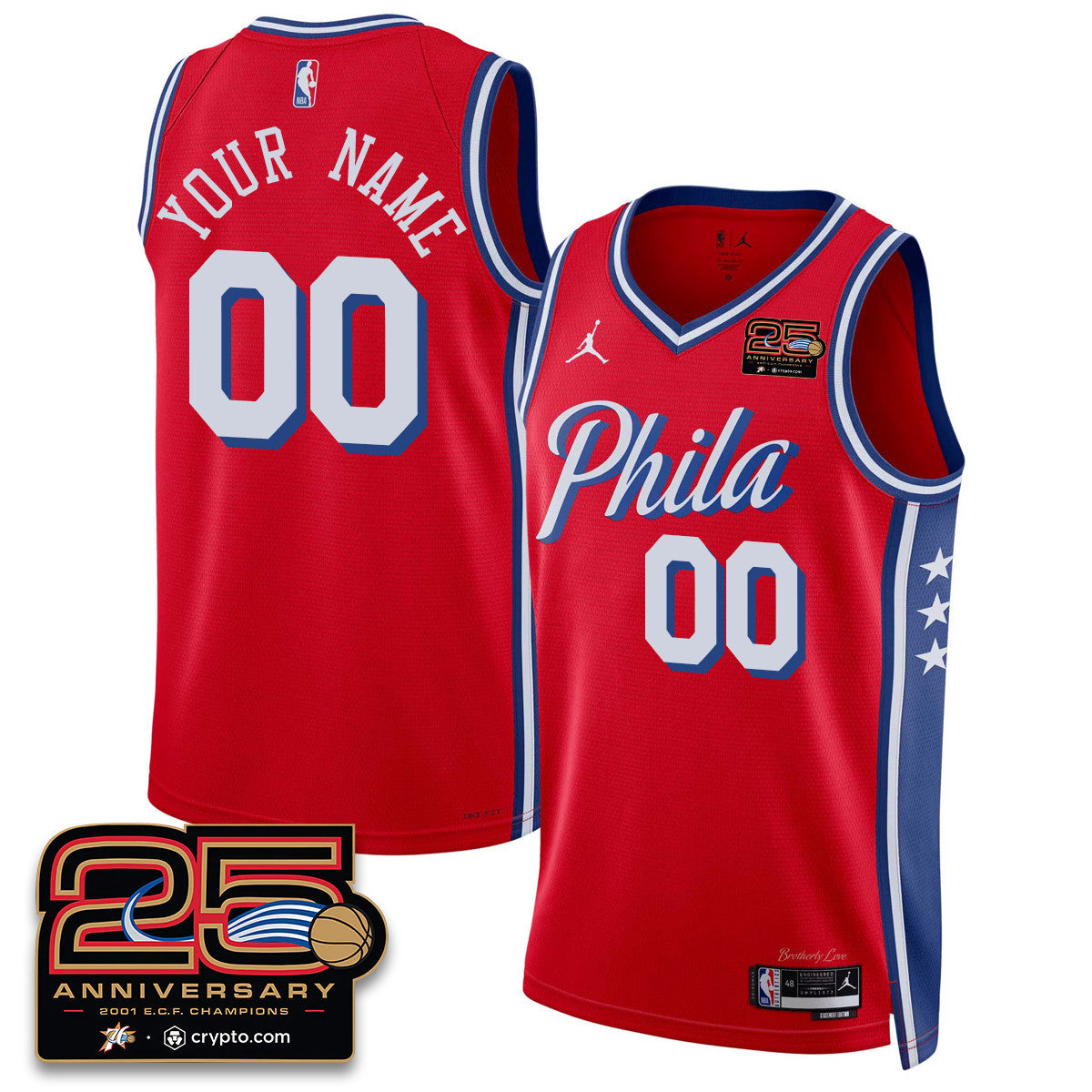 Custom Philadelphia 76ers 25th Anniversary Jersey - All Stitched