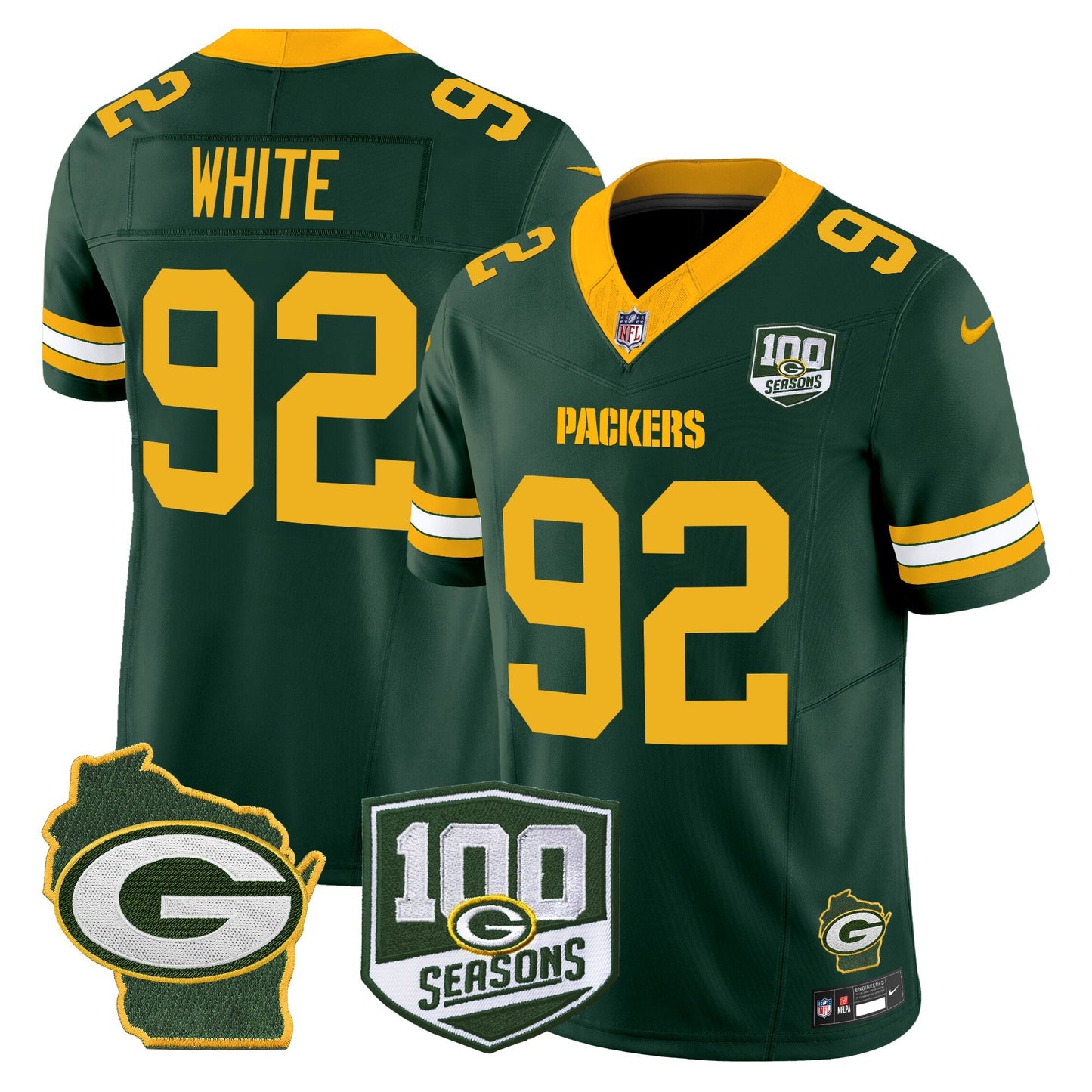 Men's Green Bay Packers 100th Season & Home Patch Vapor Limited Jersey - All Stitched