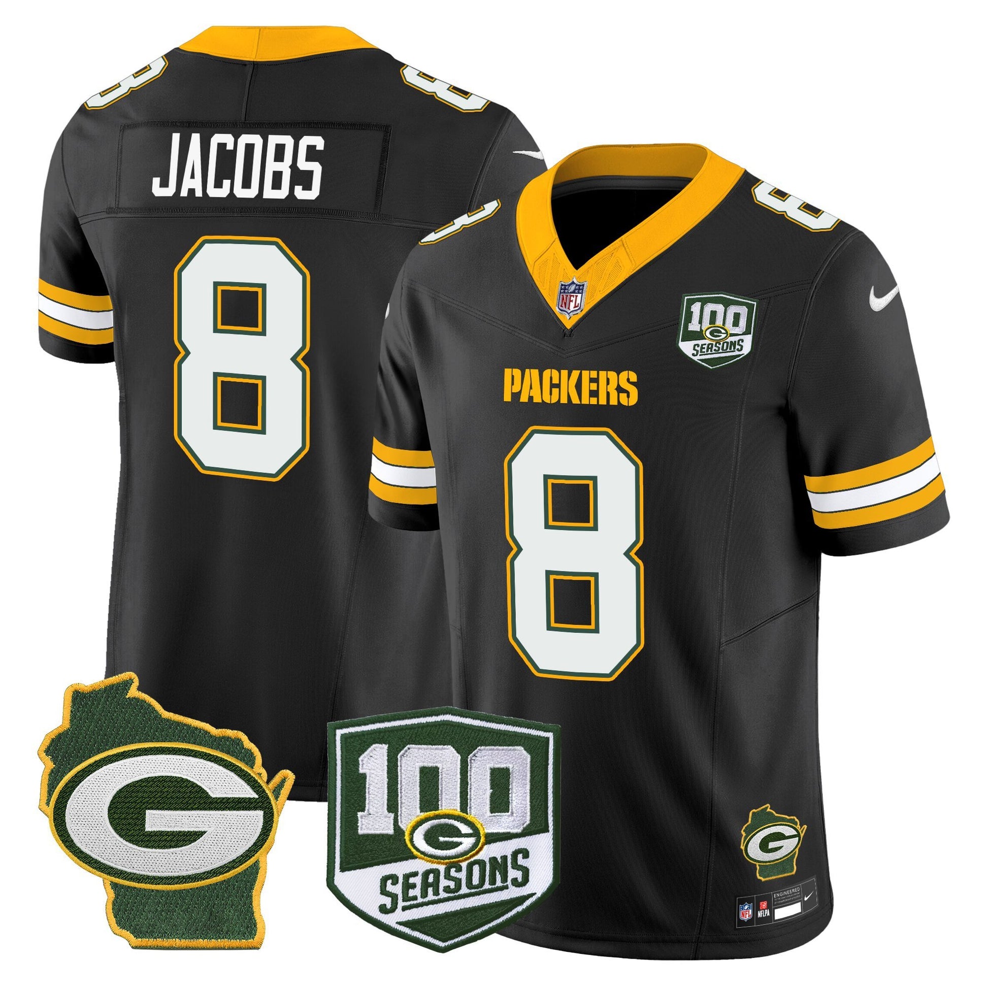 Men's Green Bay Packers 100th Season & Home Patch Vapor Limited Jersey - All Stitched