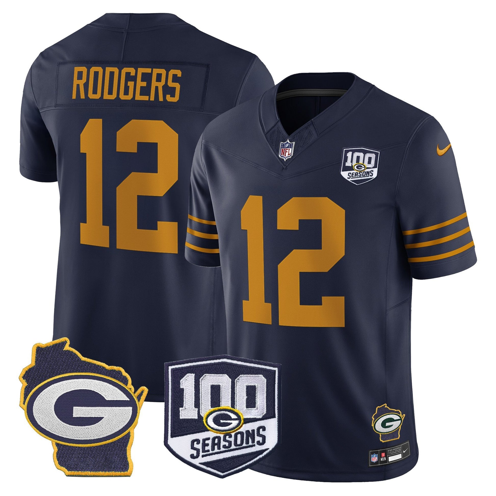 Men's Green Bay Packers 100th Season & Home Patch Vapor Limited Jersey - All Stitched