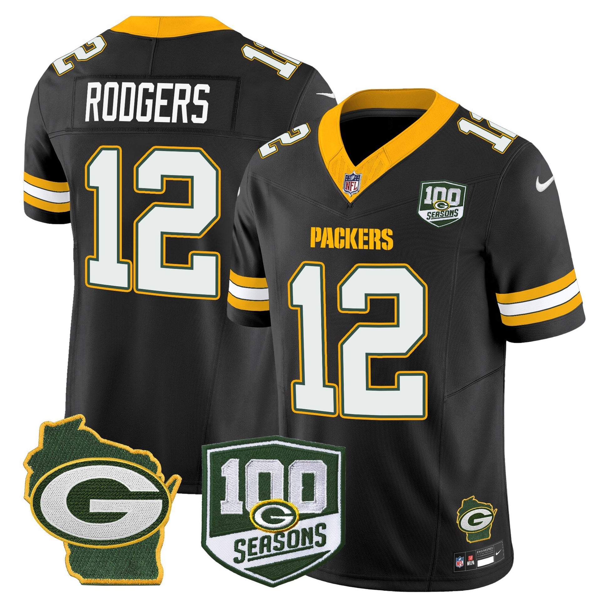 Men's Green Bay Packers 100th Season & Home Patch Vapor Limited Jersey - All Stitched