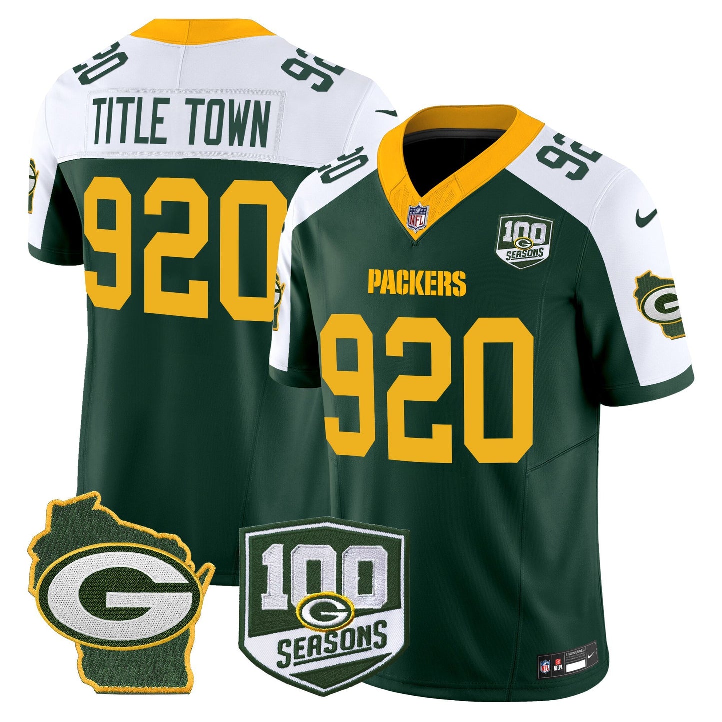 Men's Green Bay Packers 100th Season & Home Patch Vapor Limited Jersey - All Stitched