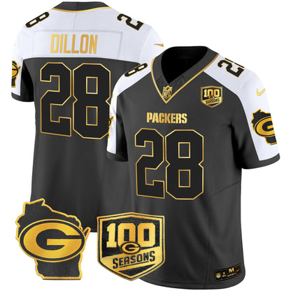 Men's Green Bay Packers 100th Season & Home Patch Gold Vapor Limited Jersey – All Stitched