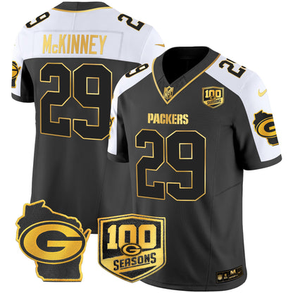 Men's Green Bay Packers 100th Season & Home Patch Gold Vapor Limited Jersey – All Stitched