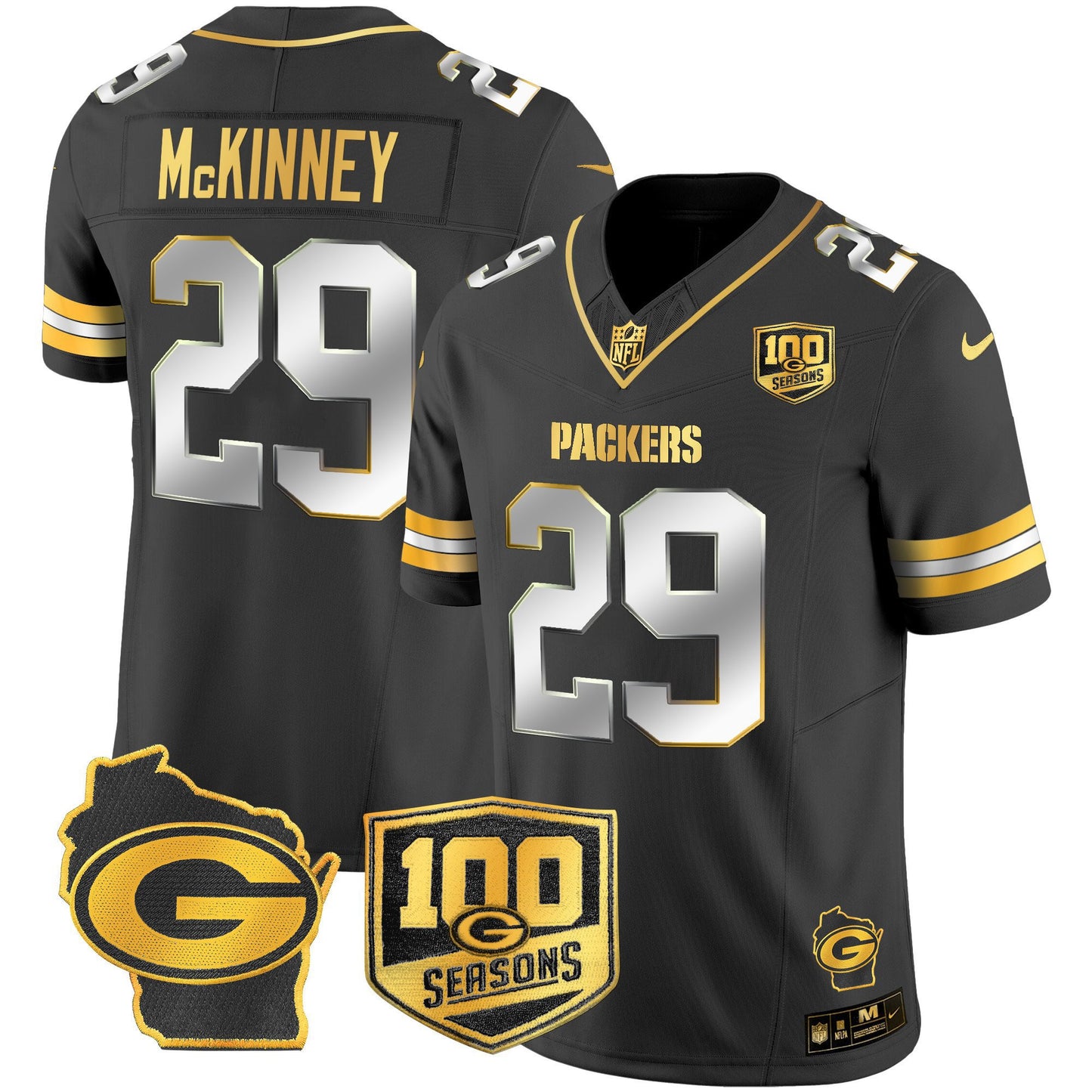 Men's Green Bay Packers 100th Season & Home Patch Gold Vapor Limited Jersey – All Stitched