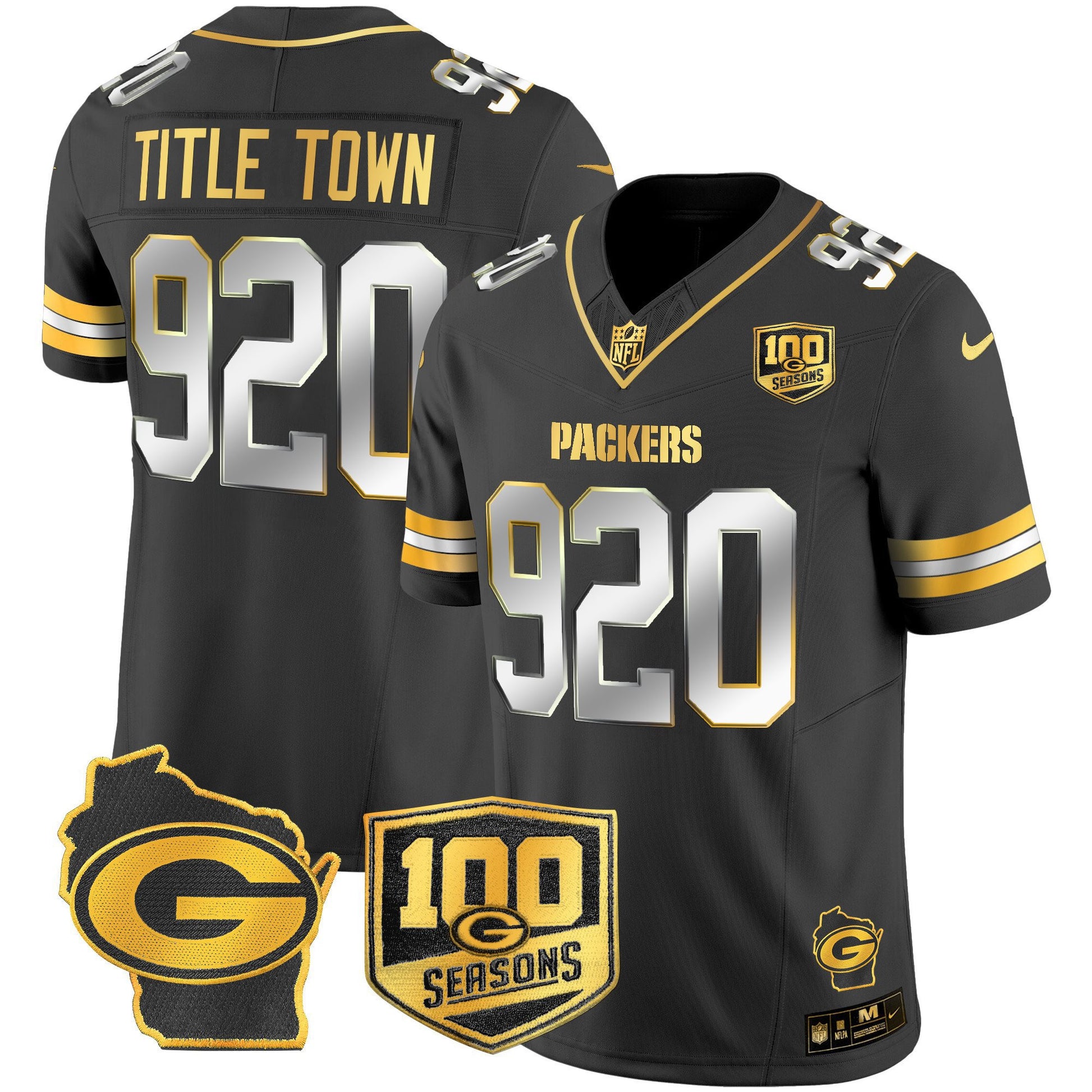 Men's Green Bay Packers 100th Season & Home Patch Gold Vapor Limited Jersey – All Stitched