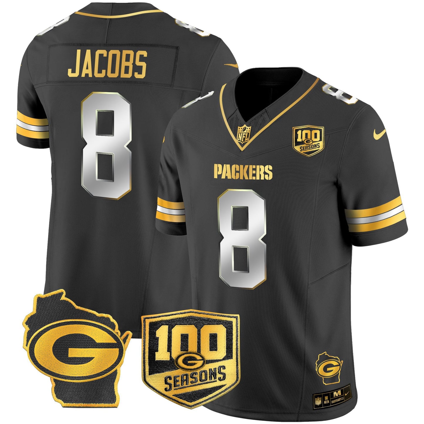 Men's Green Bay Packers 100th Season & Home Patch Gold Vapor Limited Jersey – All Stitched