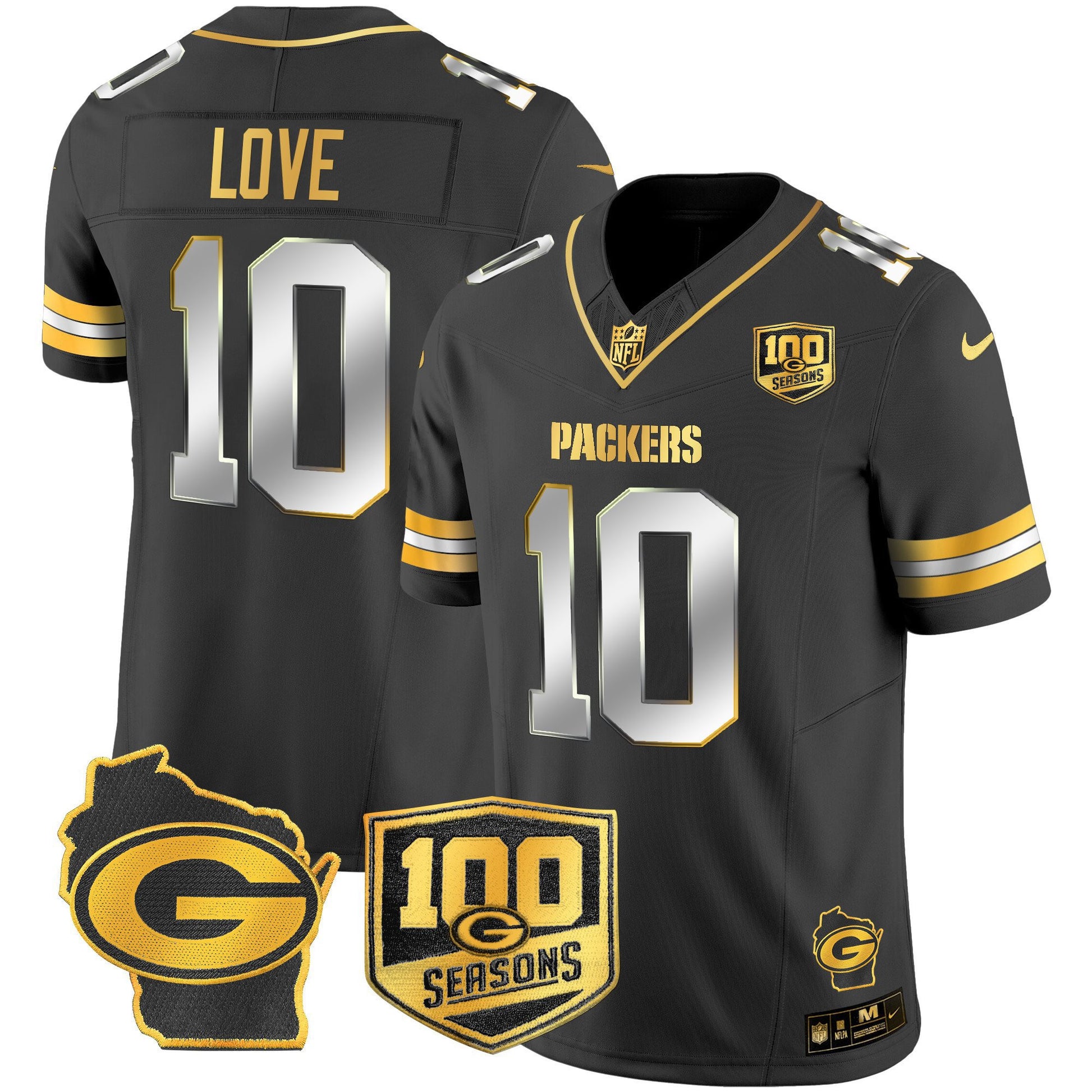 Men's Green Bay Packers 100th Season & Home Patch Gold Vapor Limited Jersey – All Stitched