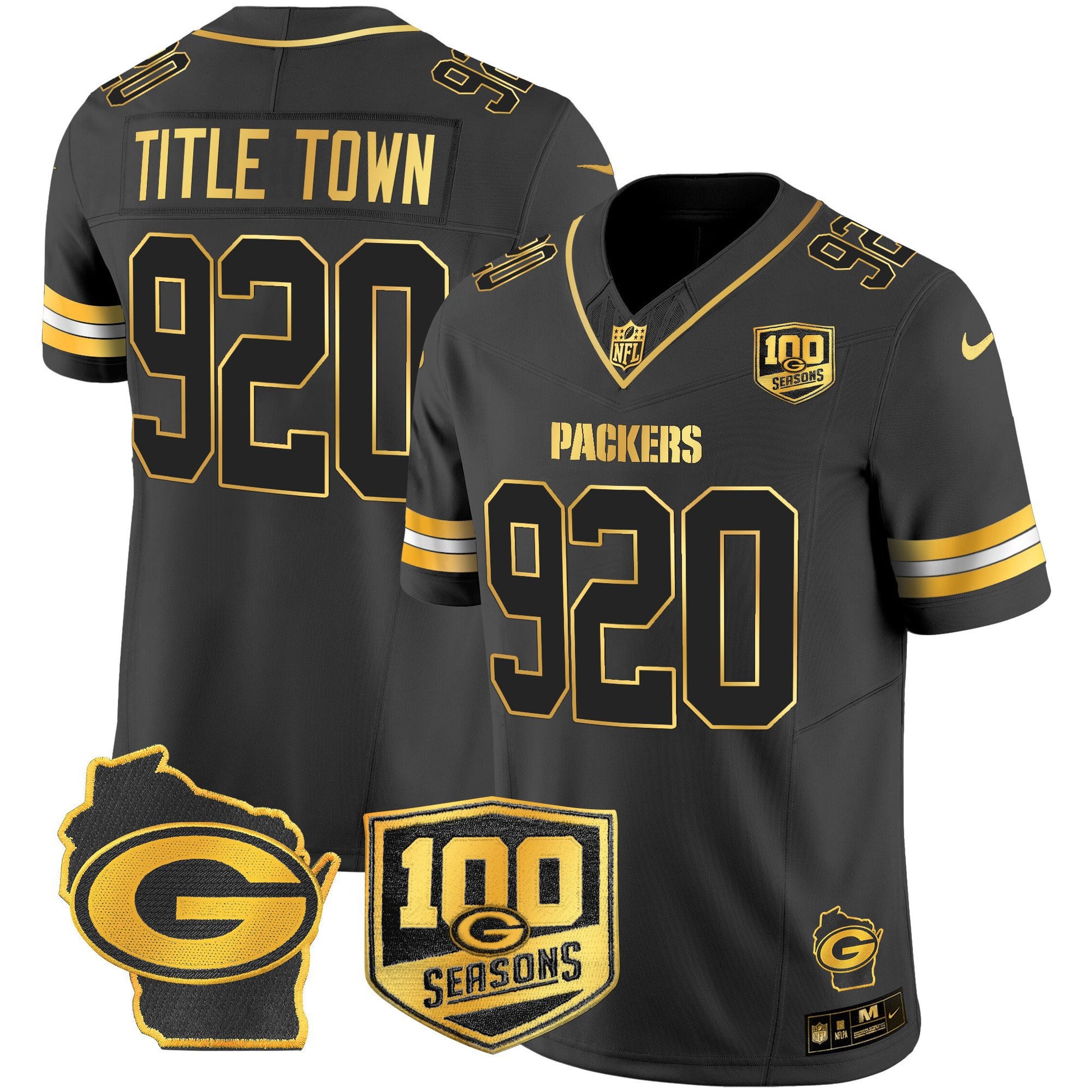 Men's Green Bay Packers 100th Season & Home Patch Gold Vapor Limited Jersey – All Stitched