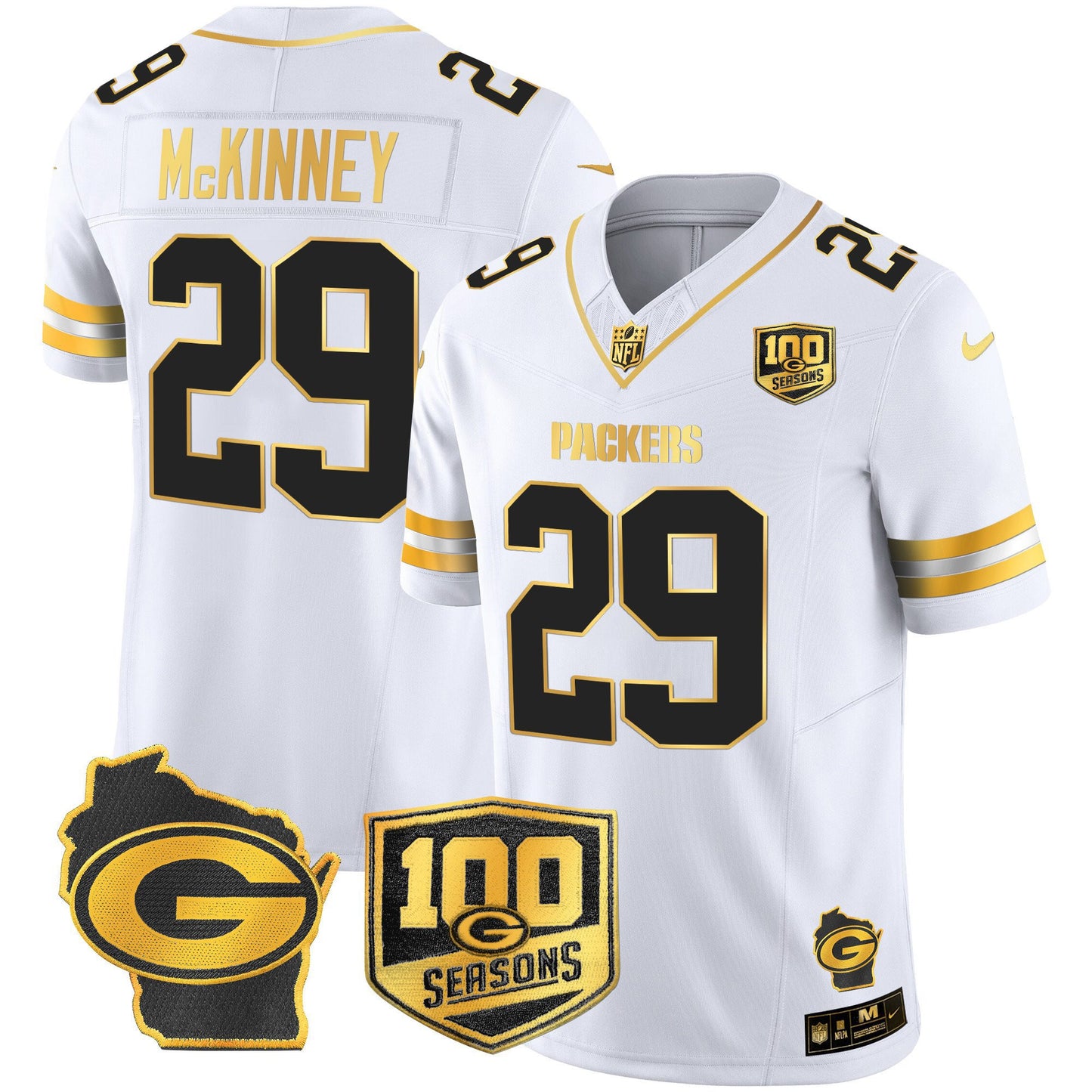 Men's Green Bay Packers 100th Season & Home Patch Gold Vapor Limited Jersey – All Stitched