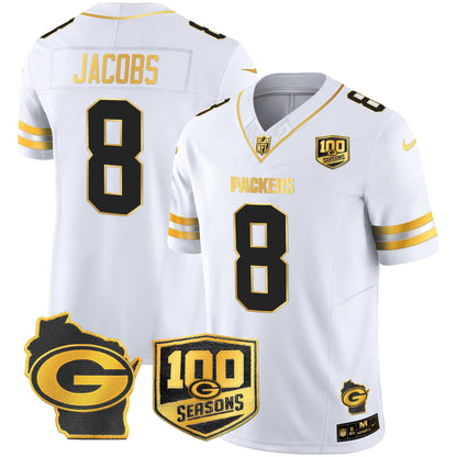 Men's Green Bay Packers 100th Season & Home Patch Gold Vapor Limited Jersey – All Stitched