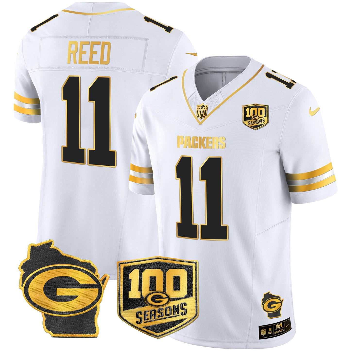 Men's Green Bay Packers 100th Season & Home Patch Gold Vapor Limited Jersey – All Stitched