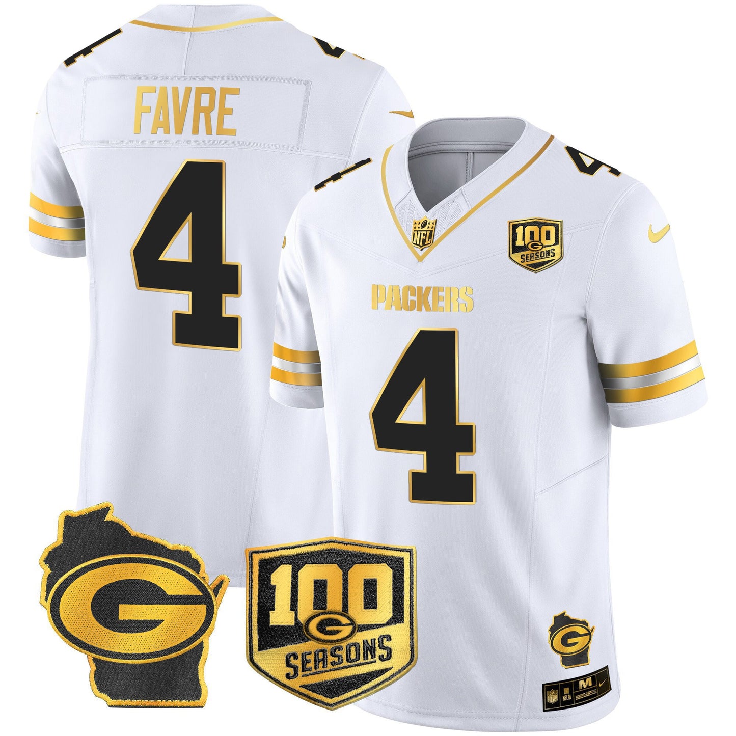Men's Green Bay Packers 100th Season & Home Patch Gold Vapor Limited Jersey – All Stitched