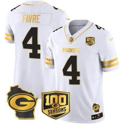 Men's Green Bay Packers 100th Season & Home Patch Gold Vapor Limited Jersey – All Stitched