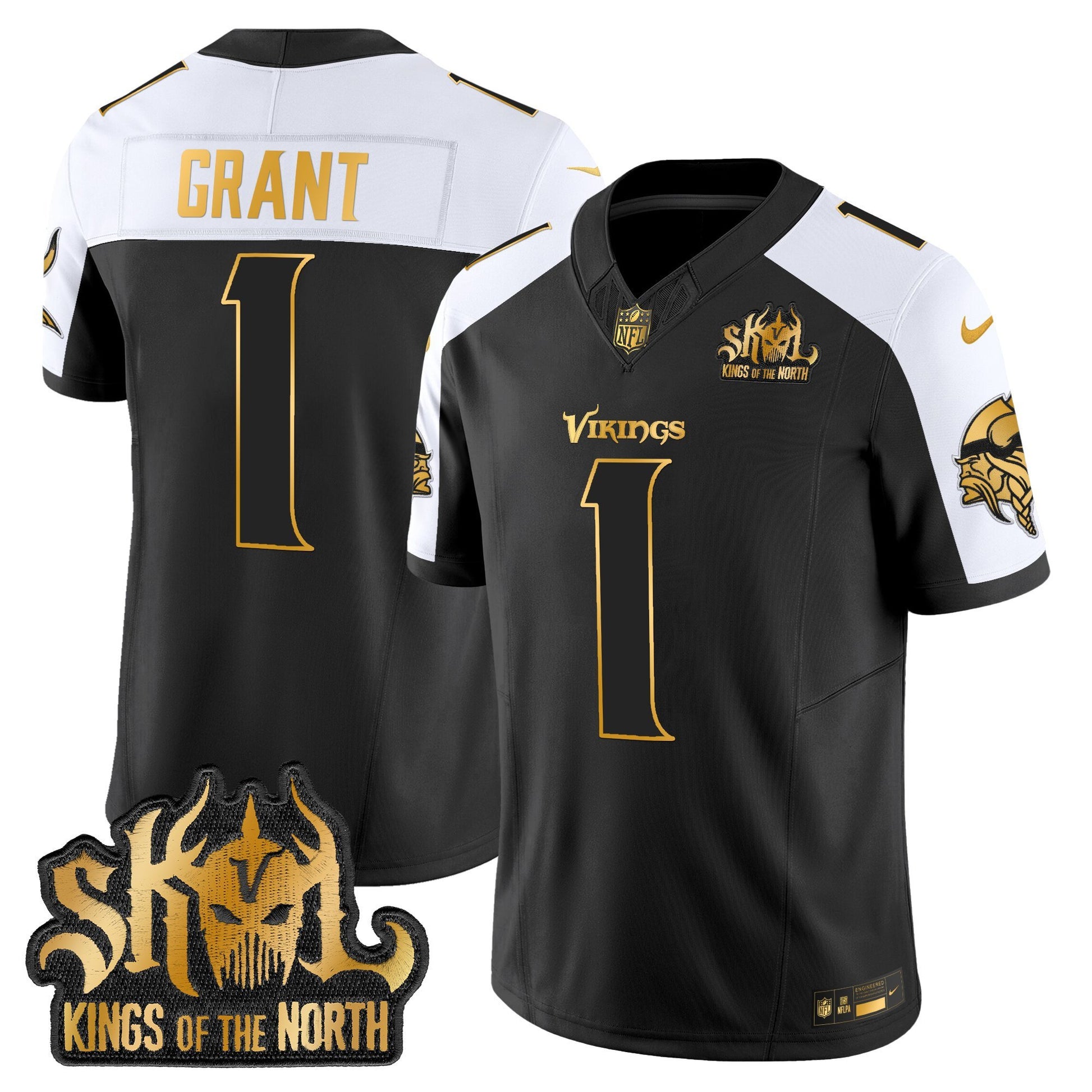 Men's Minnesota Vikings 2025 Gold Vapor Limited Jersey - Kings Of The North Patch - All Stitched