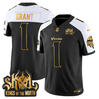 Men's Minnesota Vikings 2025 Gold Vapor Limited Jersey - Kings Of The North Patch - All Stitched