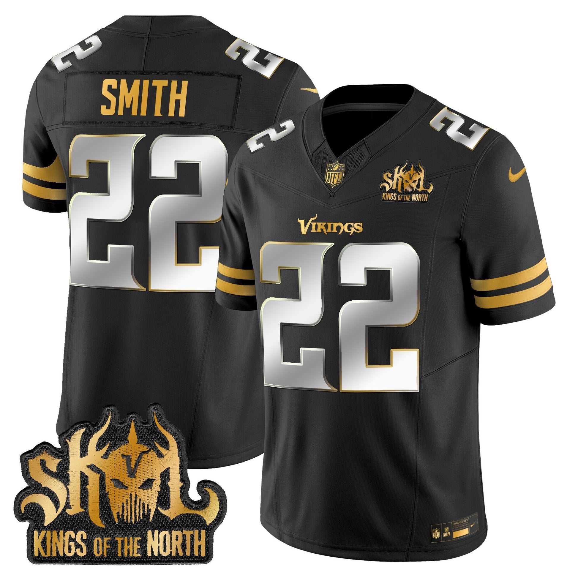 Men's Minnesota Vikings 2025 Gold Vapor Limited Jersey - Kings Of The North Patch - All Stitched