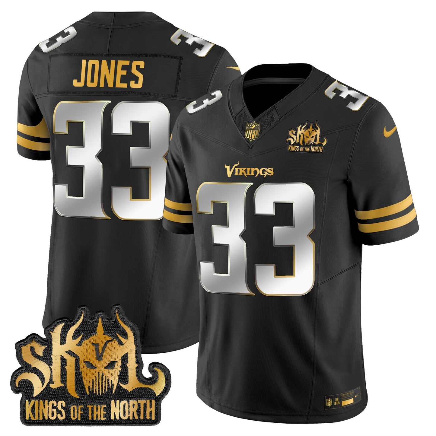 Men's Minnesota Vikings 2025 Gold Vapor Limited Jersey - Kings Of The North Patch - All Stitched