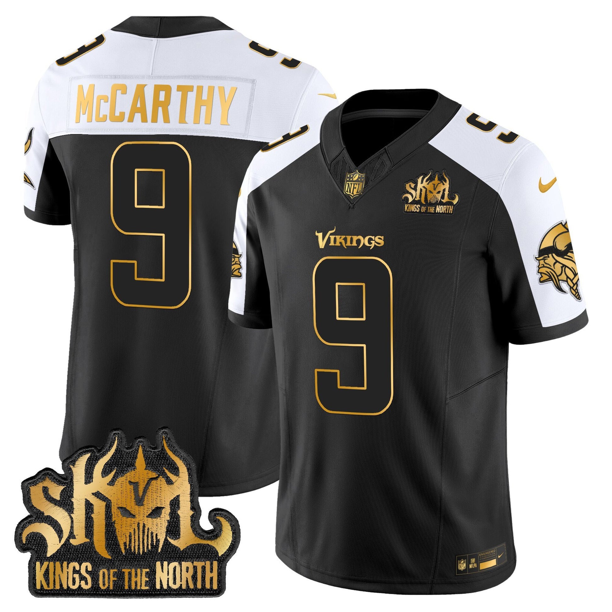 Men's Minnesota Vikings 2025 Gold Vapor Limited Jersey - Kings Of The North Patch - All Stitched
