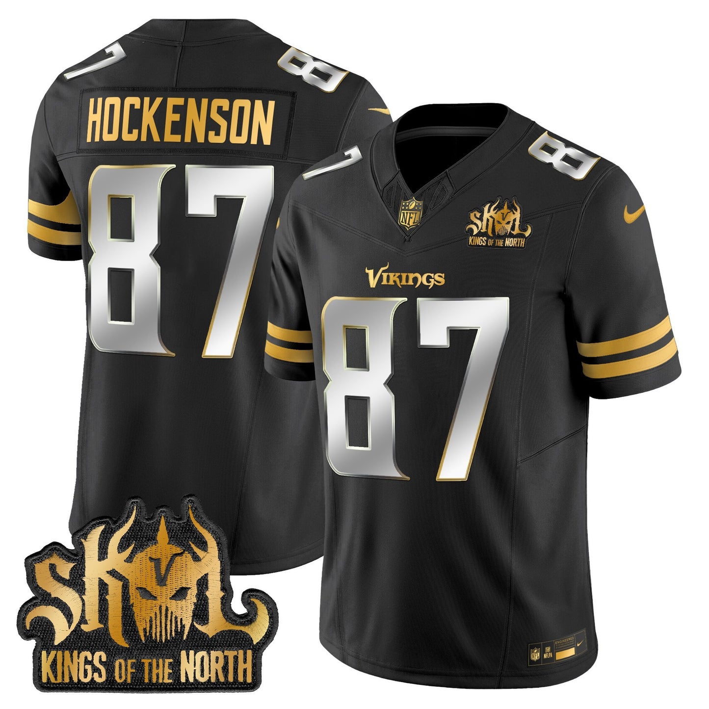 Men's Minnesota Vikings 2025 Gold Vapor Limited Jersey - Kings Of The North Patch - All Stitched
