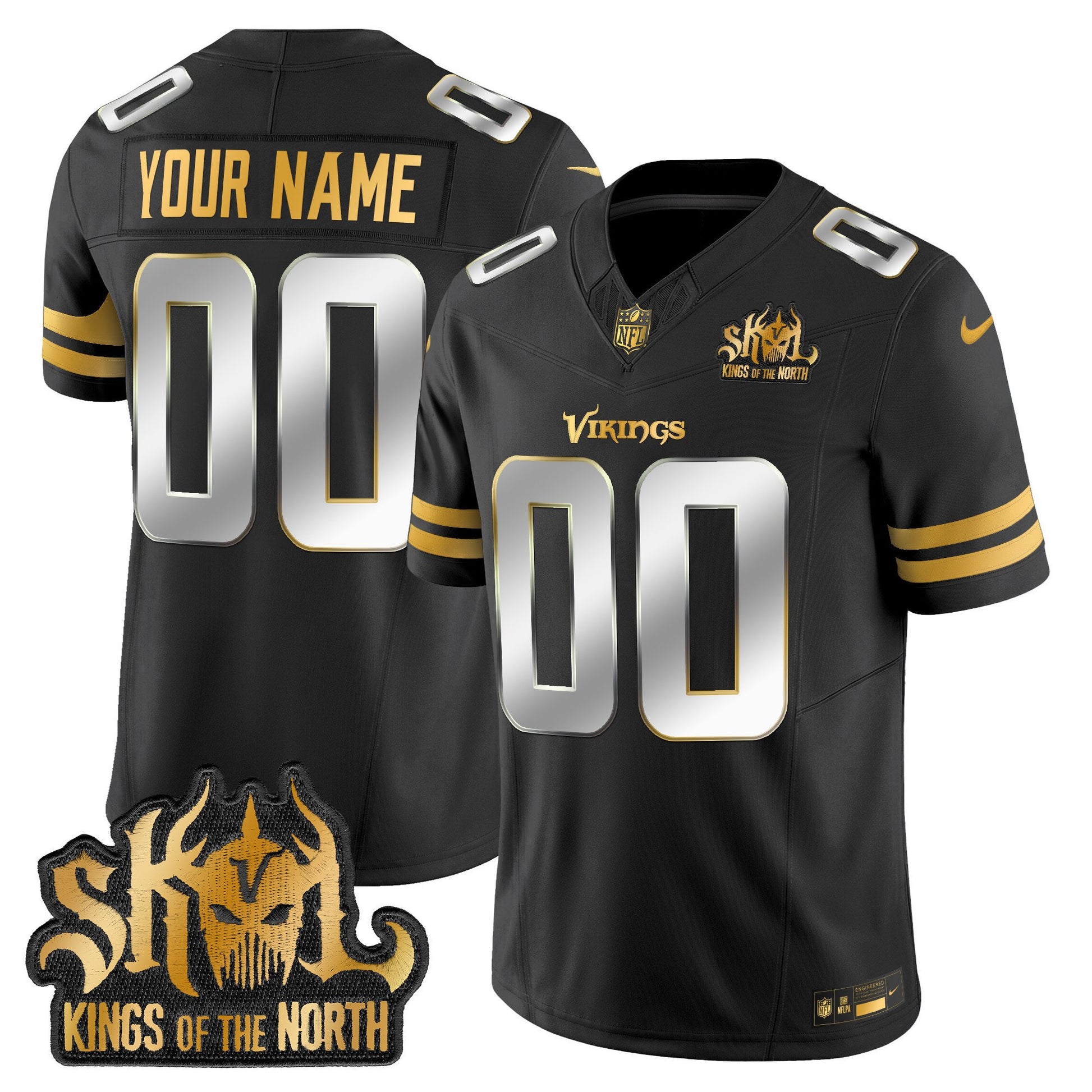 Minnesota Vikings 2025 Gold Vapor Limited Custom Jersey - Kings Of The North Patch - All Stitched