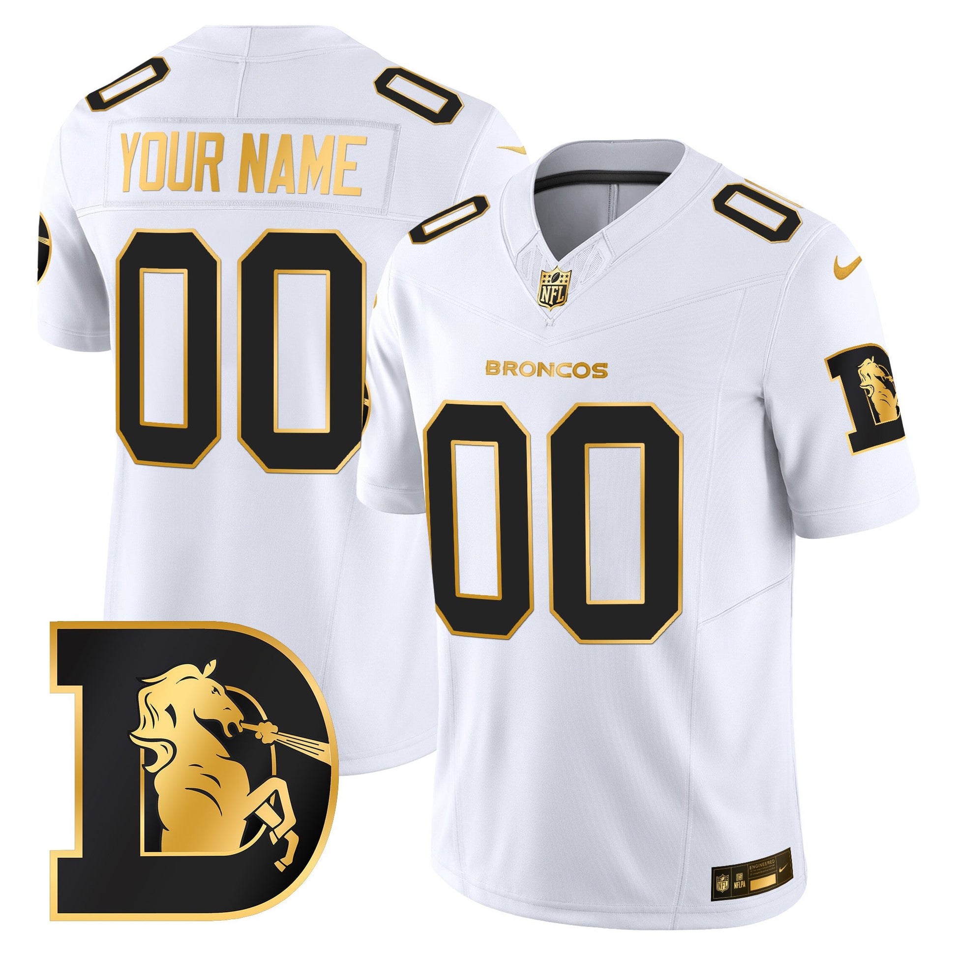 Denver Broncos Throwback Gold Vapor Limited Custom Jersey - All Stitched
