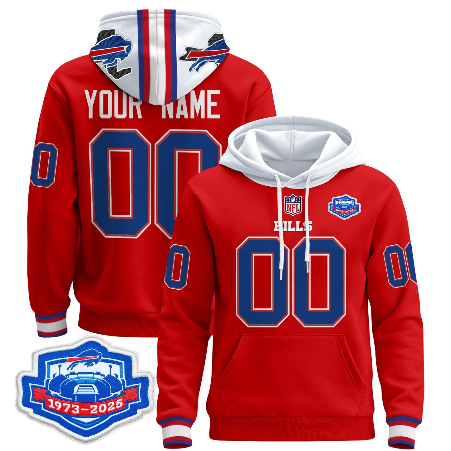 Buffalo Bills 2025 Farewell Season Patch Custom Pullover Hoodie - All Stitched