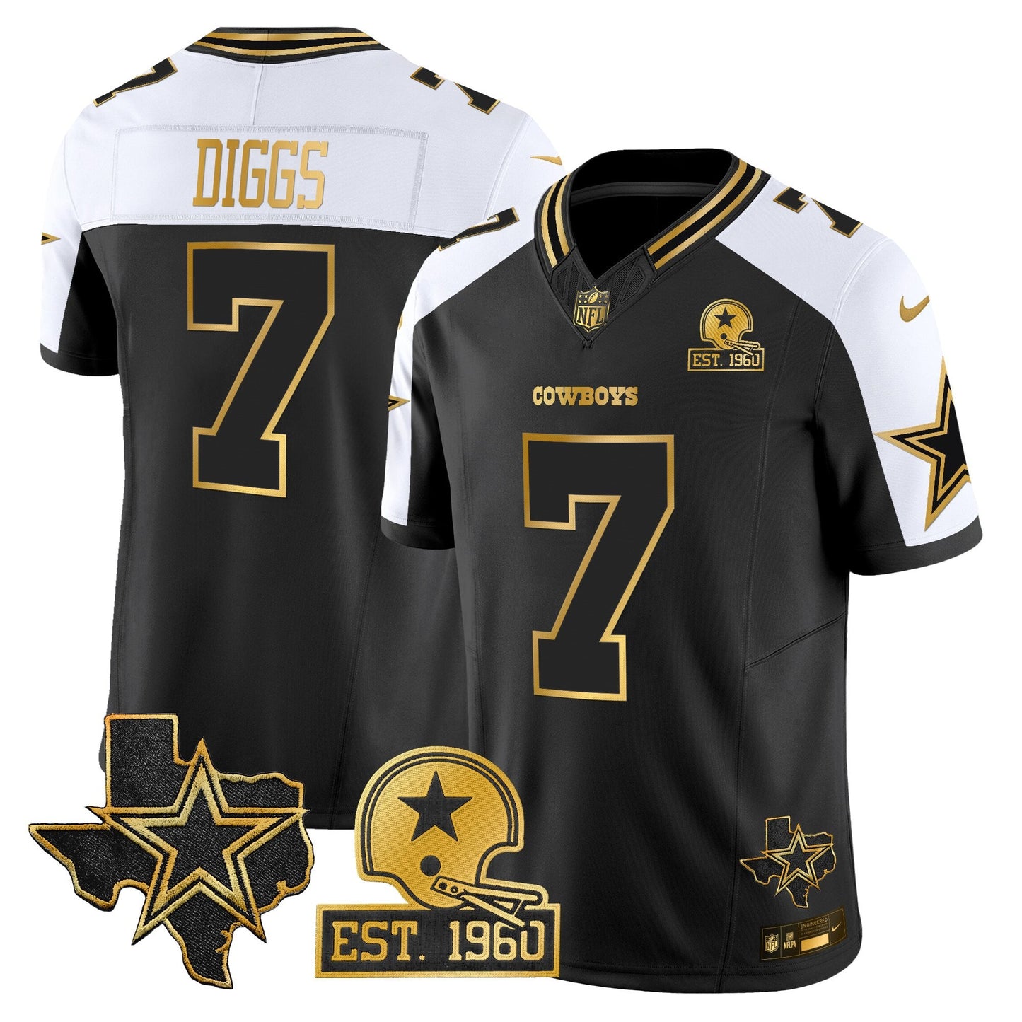Men's Dallas Cowboys Est. 1960 & Texas Patch Gold Vapor Limited Jersey - All Stitched