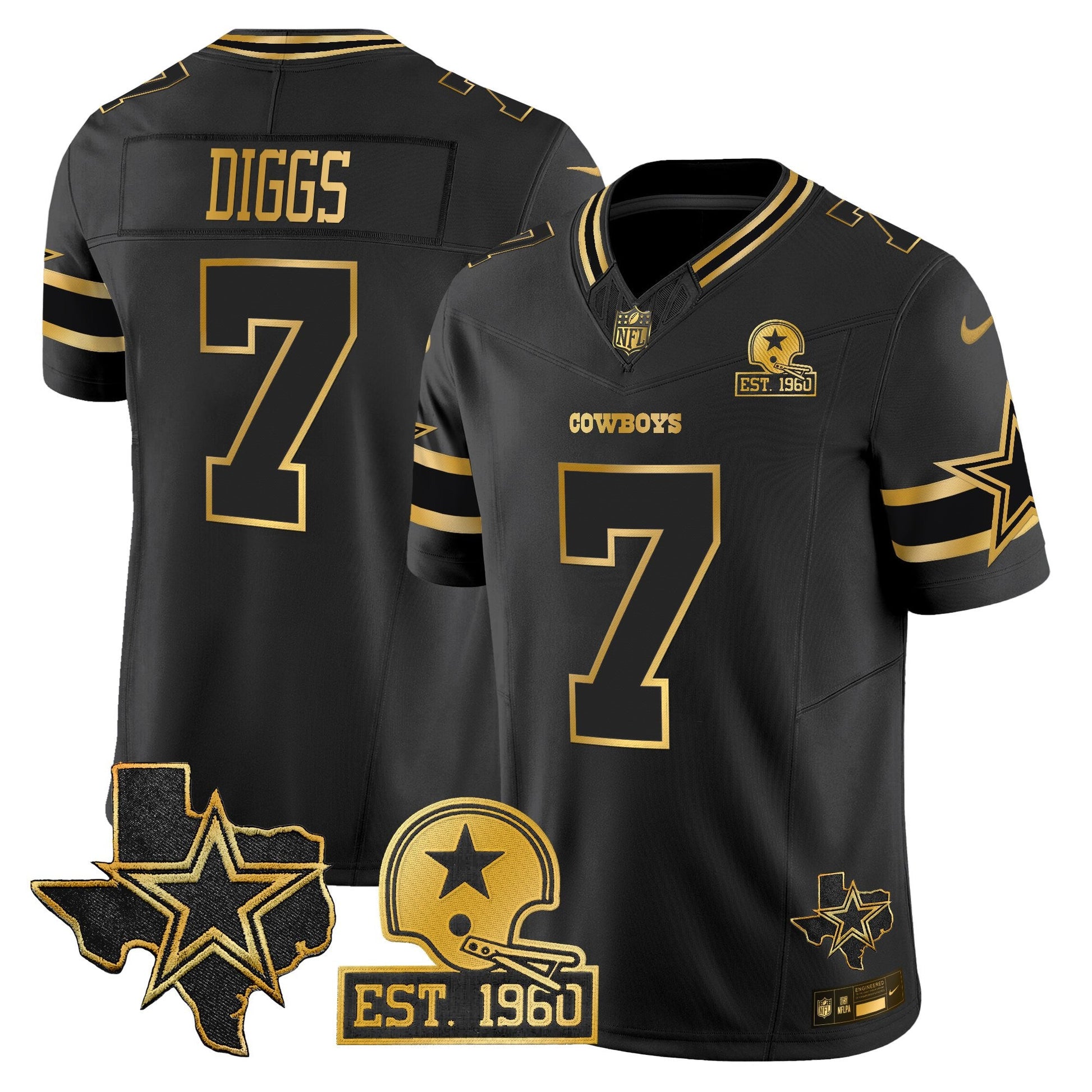 Men's Dallas Cowboys Est. 1960 & Texas Patch Gold Vapor Limited Jersey - All Stitched