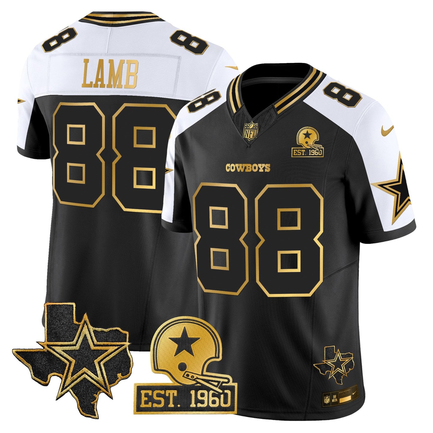 Men's Dallas Cowboys Est. 1960 & Texas Patch Gold Vapor Limited Jersey - All Stitched