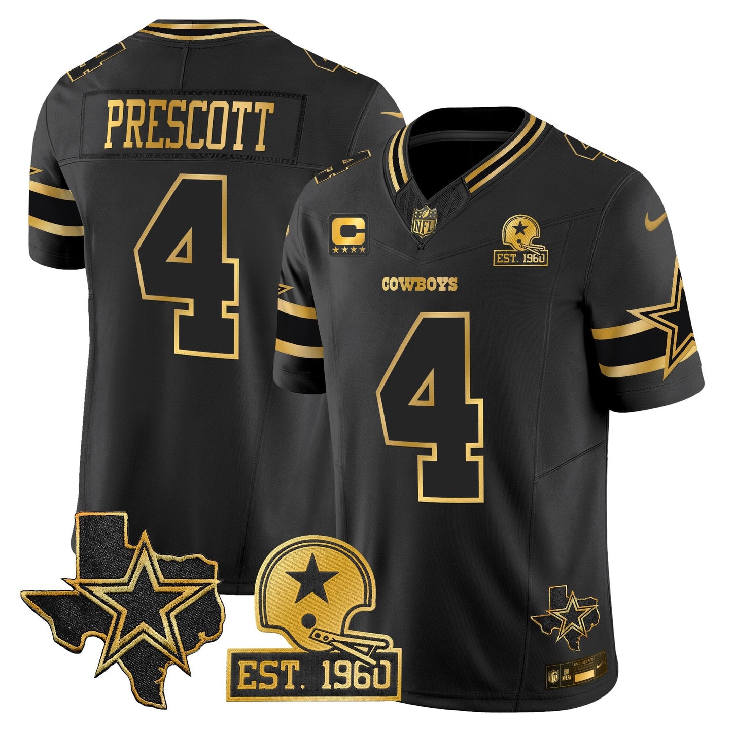 Men's Dallas Cowboys Est. 1960 & Texas Patch Gold Vapor Limited Jersey - All Stitched