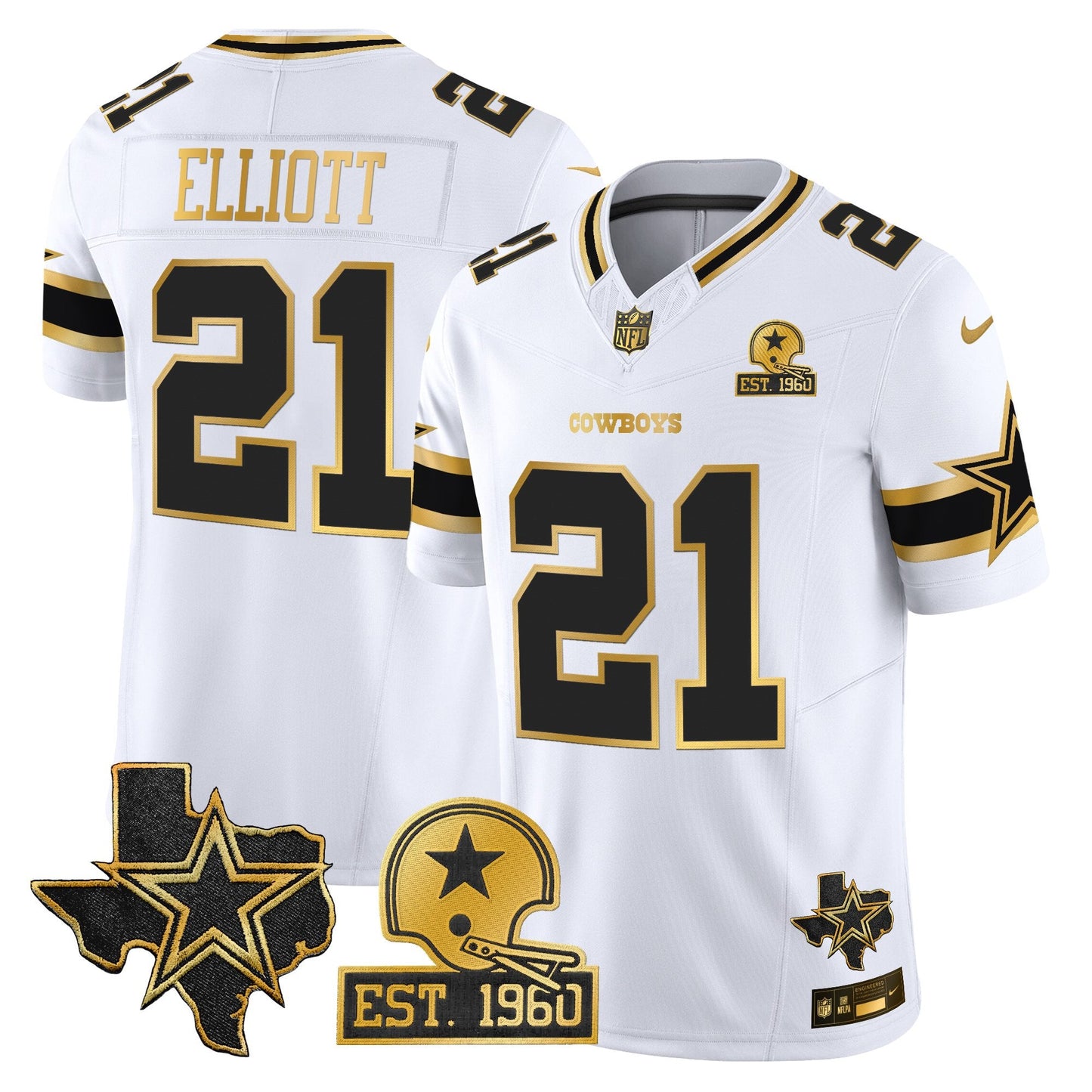 Men's Dallas Cowboys Est. 1960 & Texas Patch Gold Vapor Limited Jersey - All Stitched