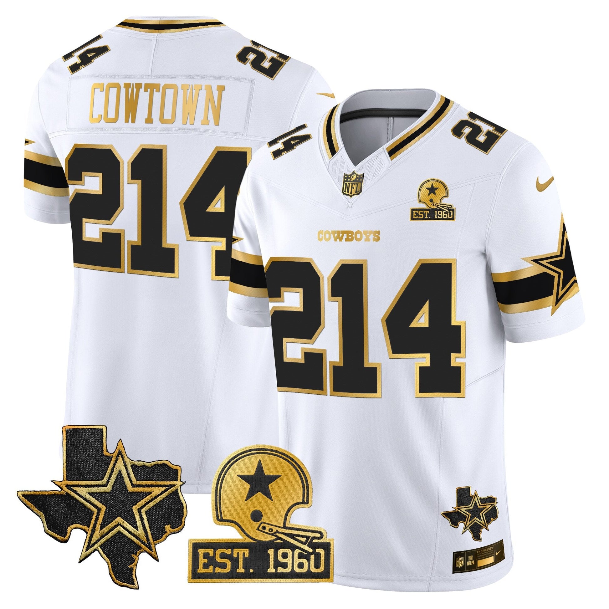 Men's Dallas Cowboys Est. 1960 & Texas Patch Gold Vapor Limited Jersey - All Stitched