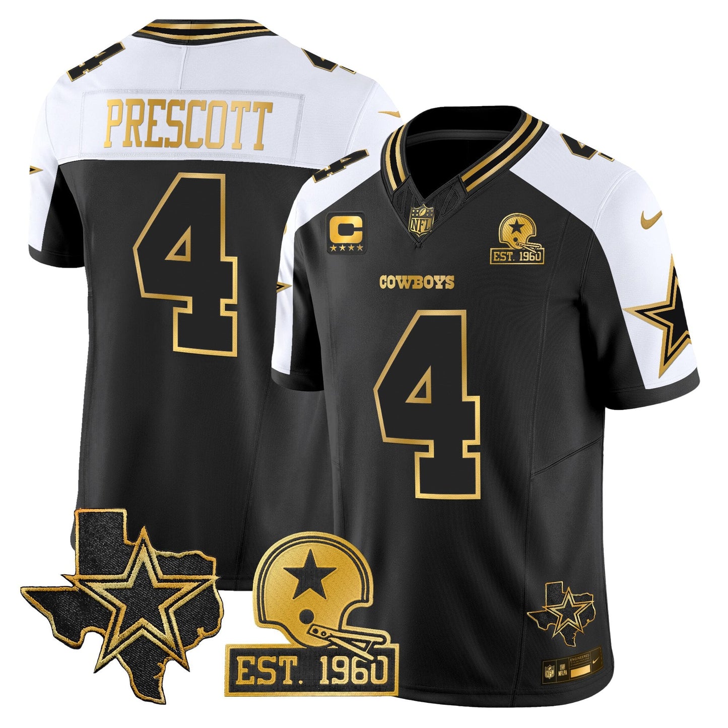 Men's Dallas Cowboys Est. 1960 & Texas Patch Gold Vapor Limited Jersey - All Stitched