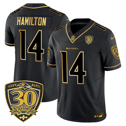 Men's Baltimore Ravens 2025 Gold Vapor Limited Jersey - 30th Anniversary Patch - All Stitched